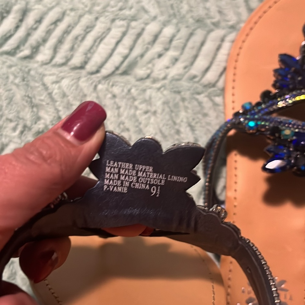 Yellow Box Blue Crystal Embellished Flip Flops - 10 - Picture 6 of 6